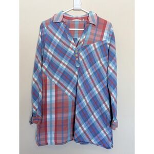 Soft Surroundings Multicolor Plaid Flannel Popover Tunic Top Shirt Womens Large